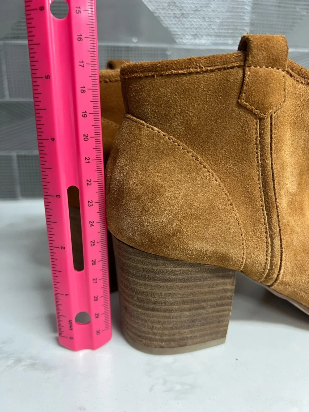 Aldo Cognac Suede Peep-Toe Block Heel Ankle Booties size 6 - Picture 7 of 12